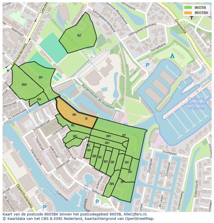 Afbeelding van het postcodegebied 8605 BK op de kaart.