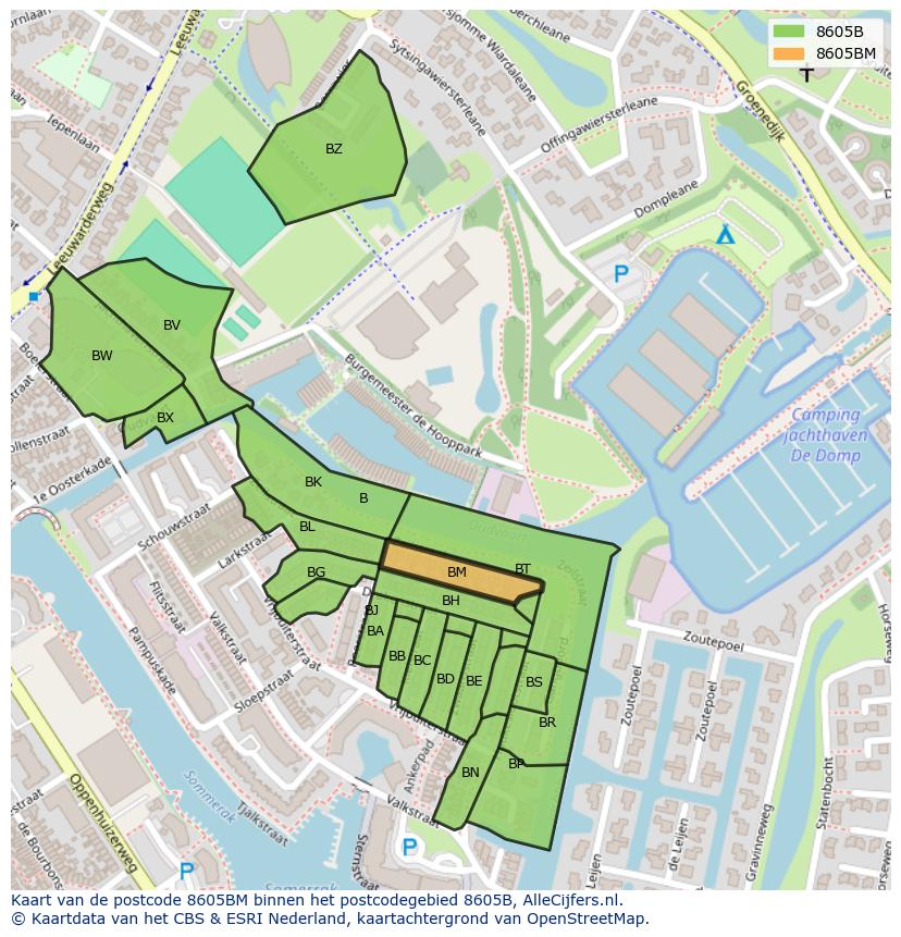 Afbeelding van het postcodegebied 8605 BM op de kaart.
