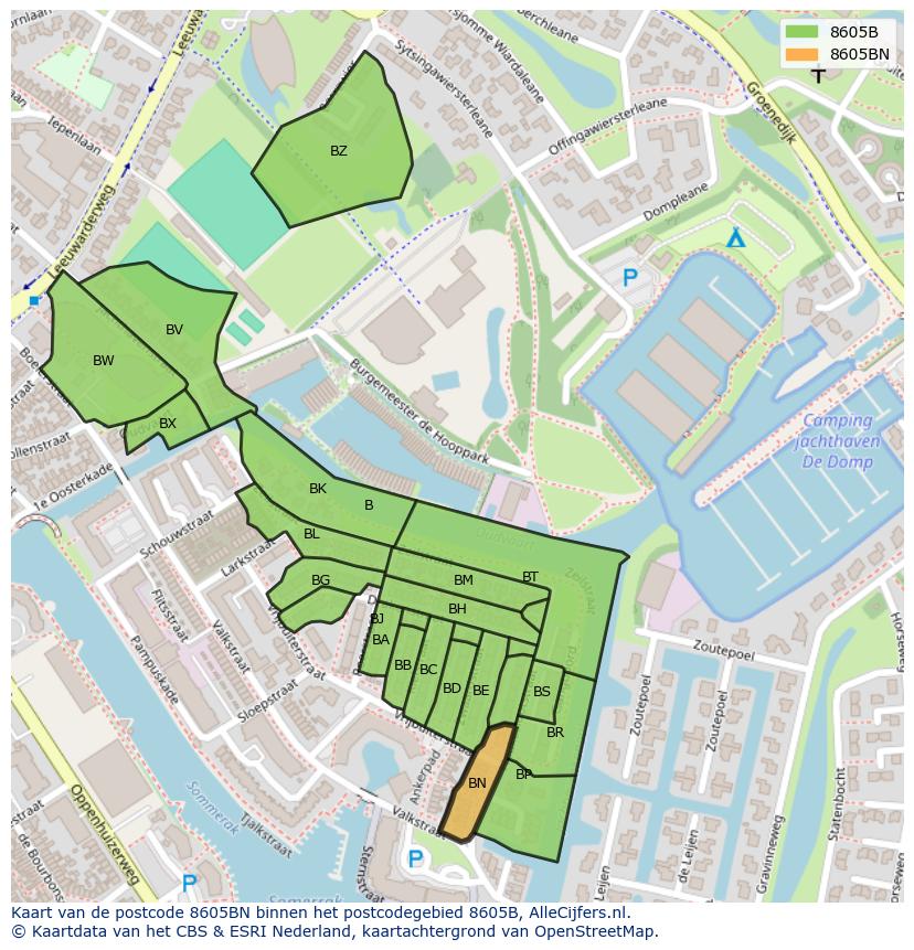 Afbeelding van het postcodegebied 8605 BN op de kaart.