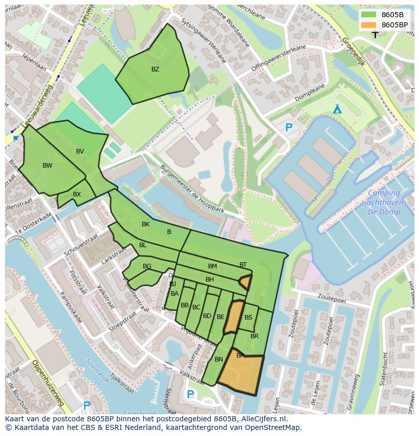 Afbeelding van het postcodegebied 8605 BP op de kaart.