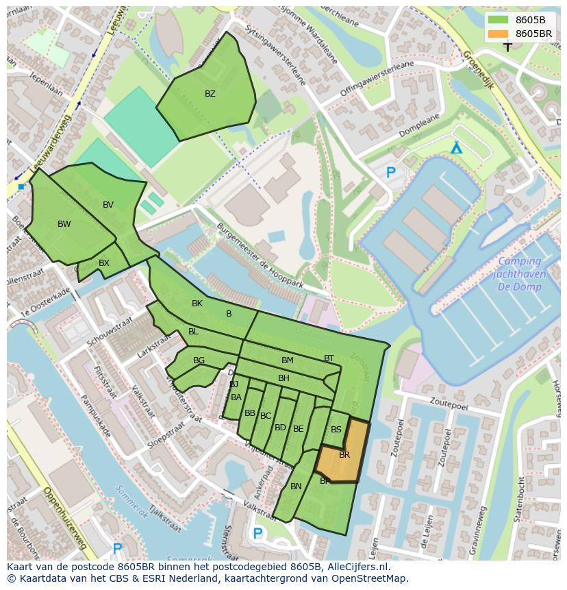 Afbeelding van het postcodegebied 8605 BR op de kaart.