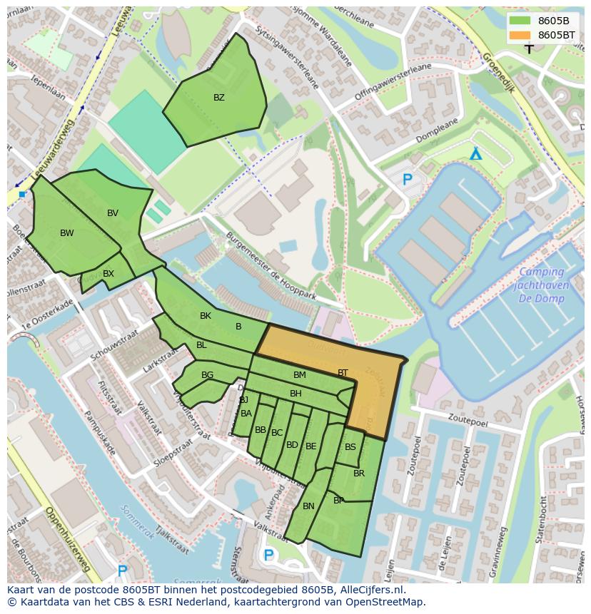 Afbeelding van het postcodegebied 8605 BT op de kaart.