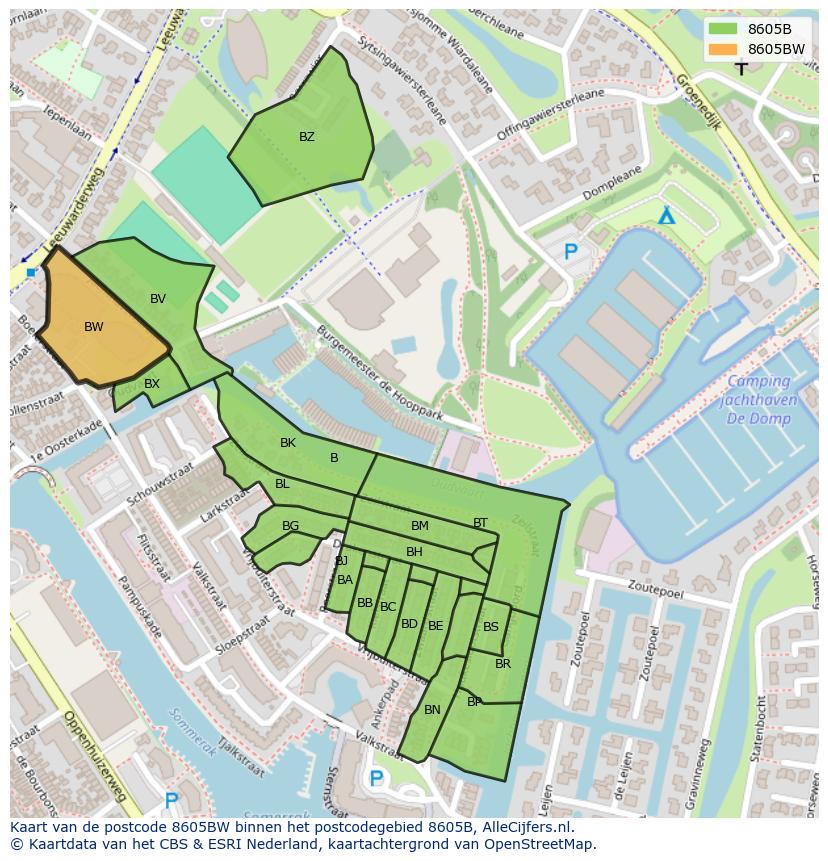 Afbeelding van het postcodegebied 8605 BW op de kaart.
