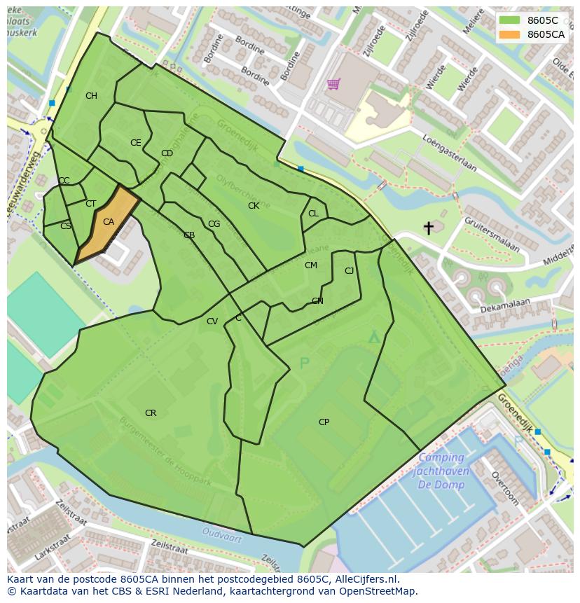 Afbeelding van het postcodegebied 8605 CA op de kaart.