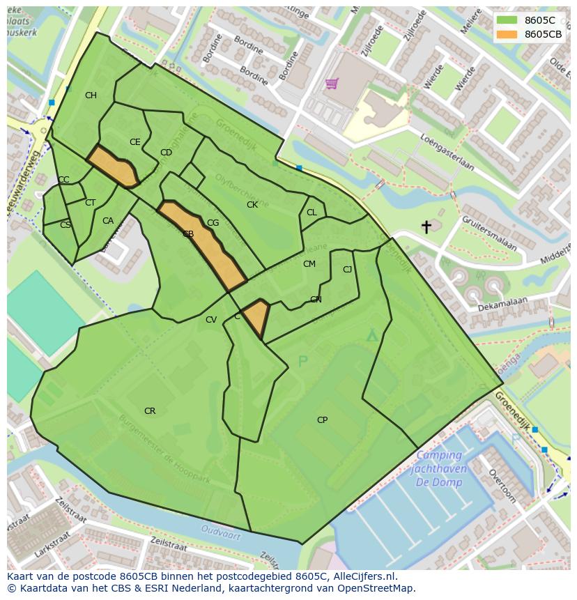 Afbeelding van het postcodegebied 8605 CB op de kaart.
