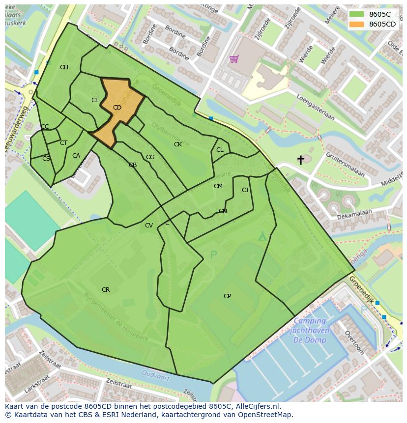Afbeelding van het postcodegebied 8605 CD op de kaart.