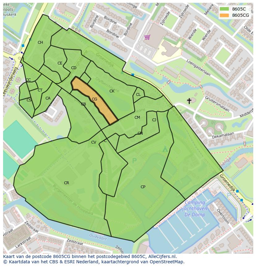 Afbeelding van het postcodegebied 8605 CG op de kaart.