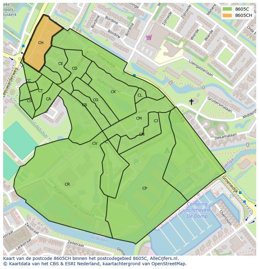 Afbeelding van het postcodegebied 8605 CH op de kaart.