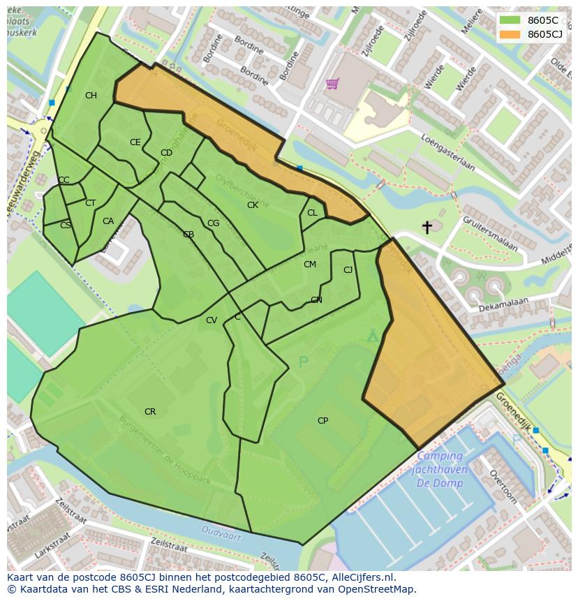Afbeelding van het postcodegebied 8605 CJ op de kaart.