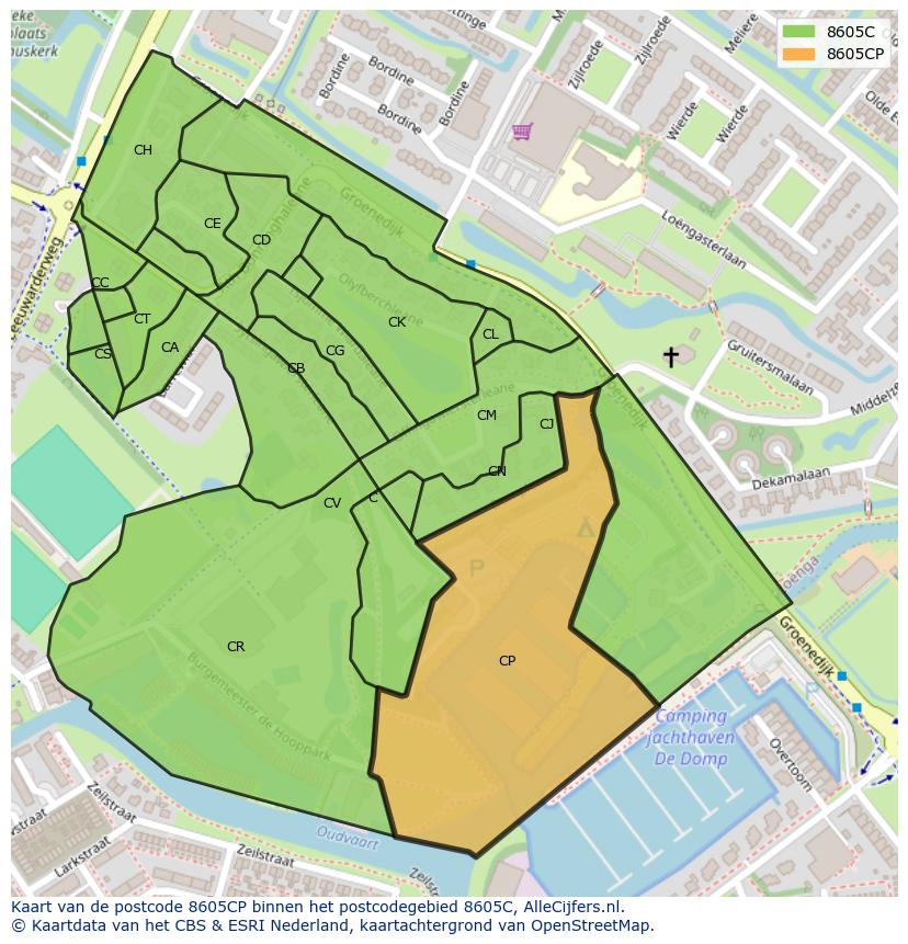 Afbeelding van het postcodegebied 8605 CP op de kaart.