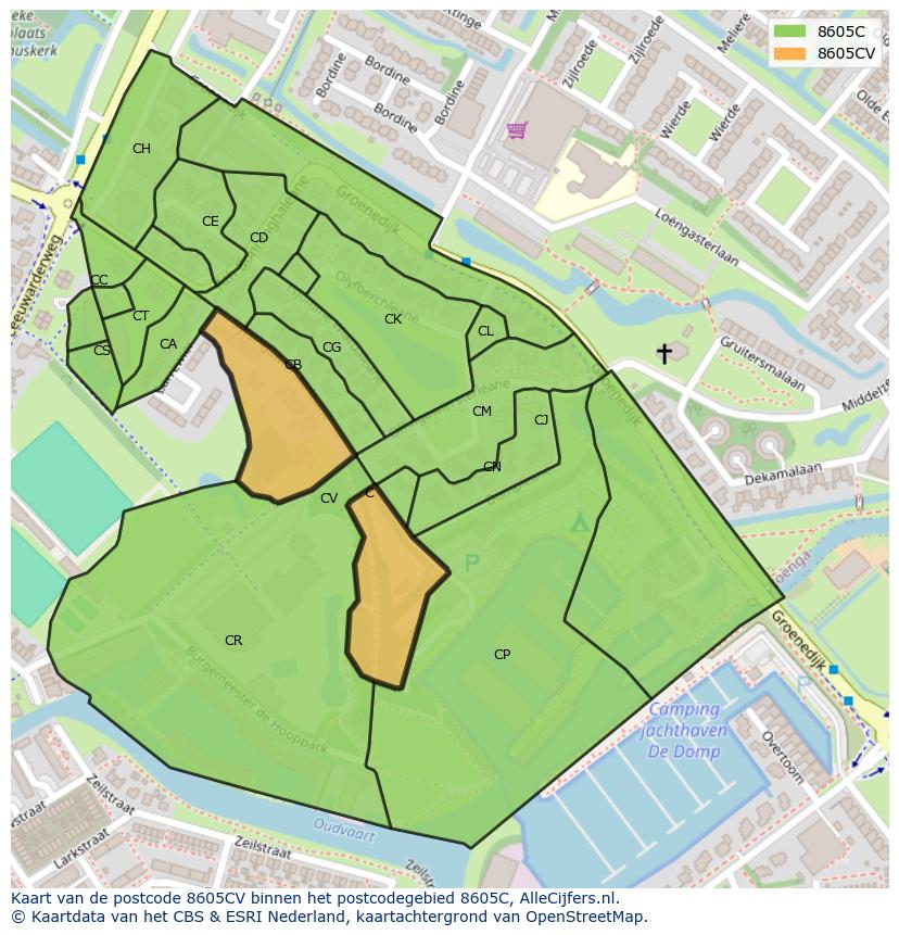 Afbeelding van het postcodegebied 8605 CV op de kaart.