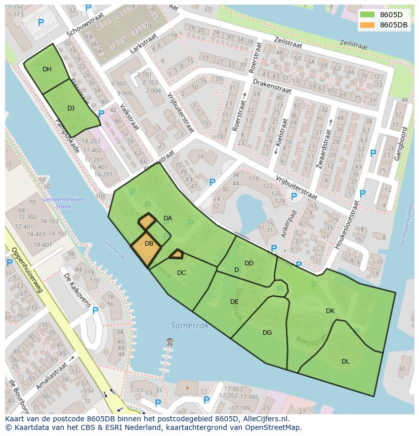 Afbeelding van het postcodegebied 8605 DB op de kaart.