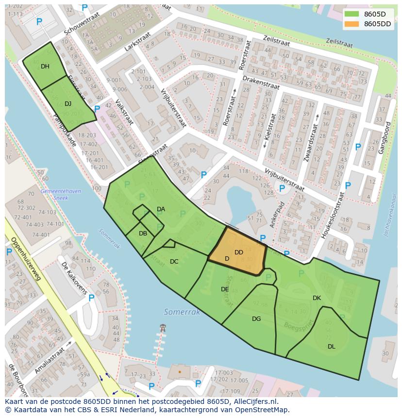Afbeelding van het postcodegebied 8605 DD op de kaart.