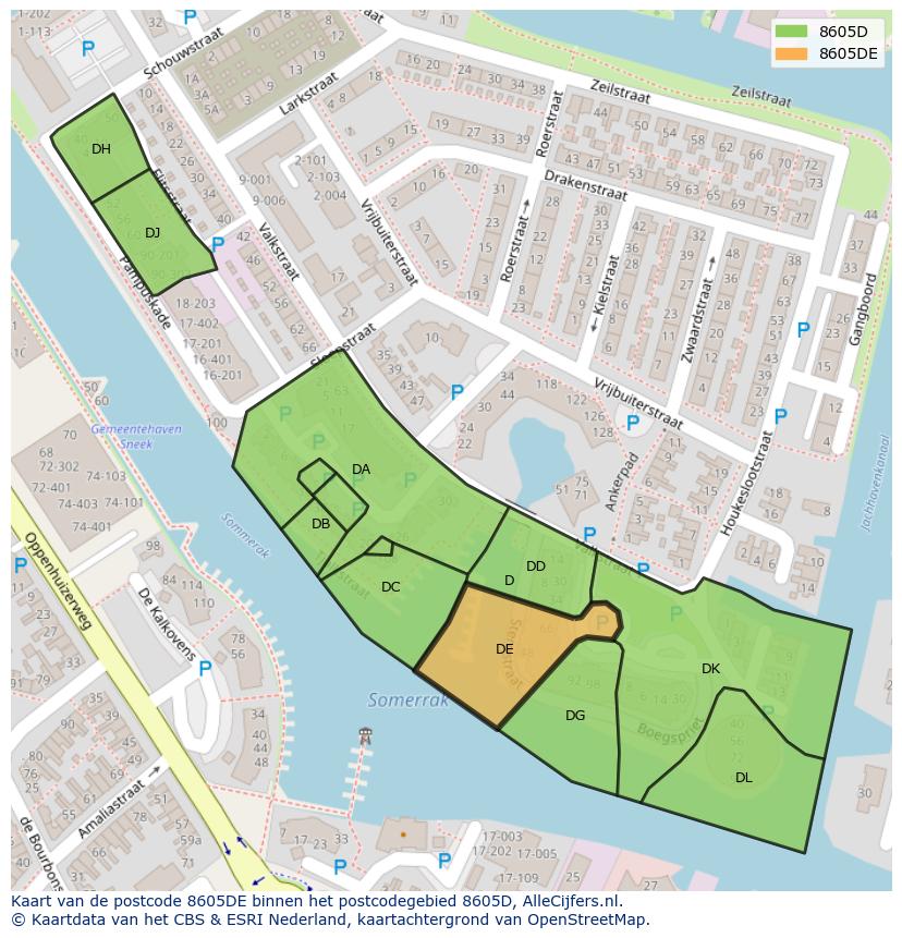 Afbeelding van het postcodegebied 8605 DE op de kaart.