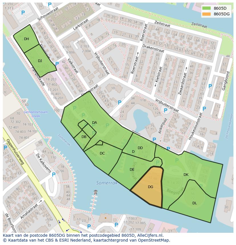 Afbeelding van het postcodegebied 8605 DG op de kaart.