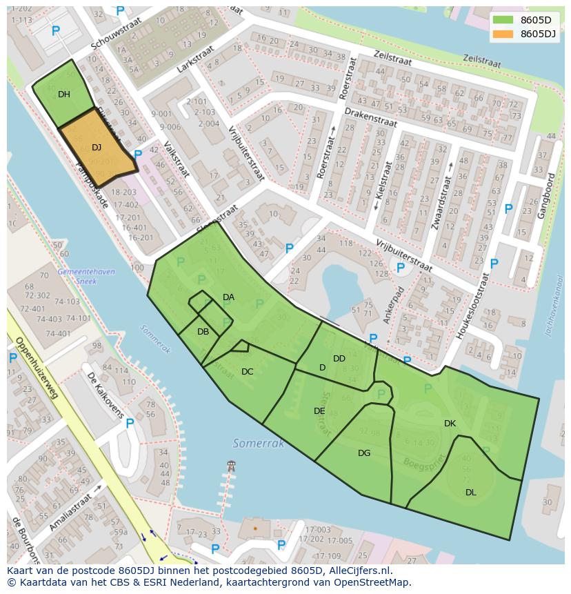 Afbeelding van het postcodegebied 8605 DJ op de kaart.
