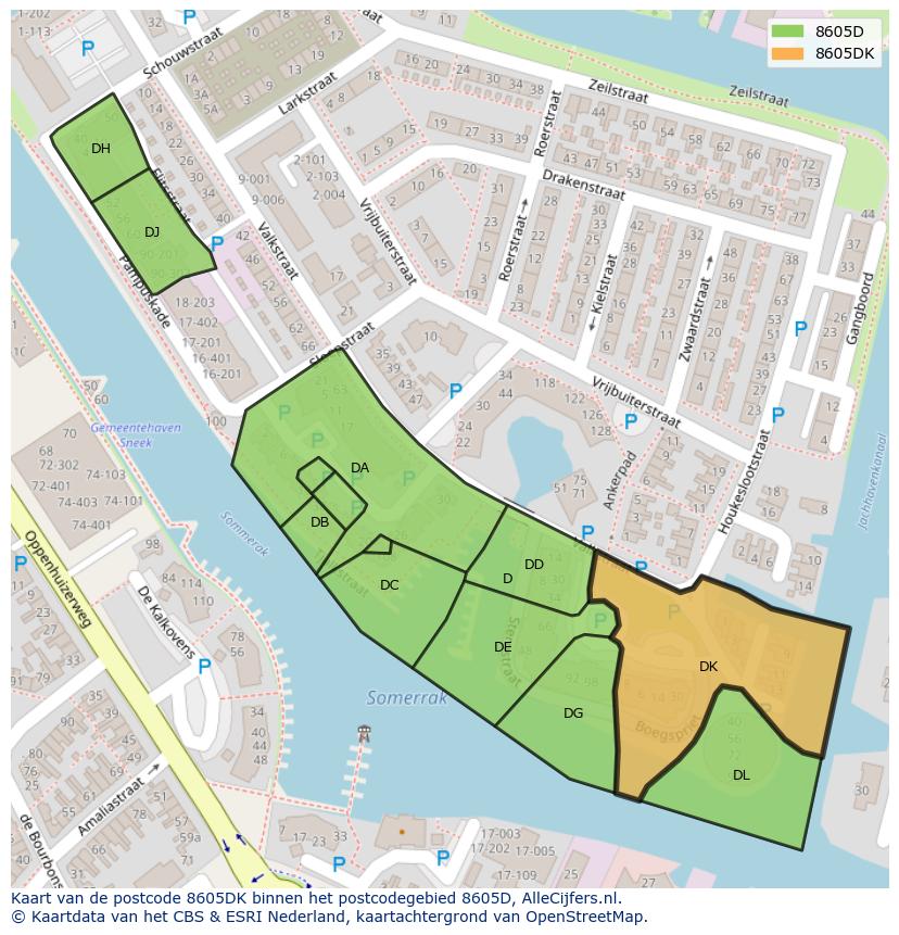 Afbeelding van het postcodegebied 8605 DK op de kaart.