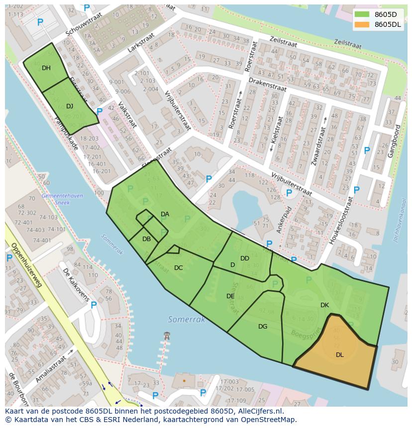 Afbeelding van het postcodegebied 8605 DL op de kaart.