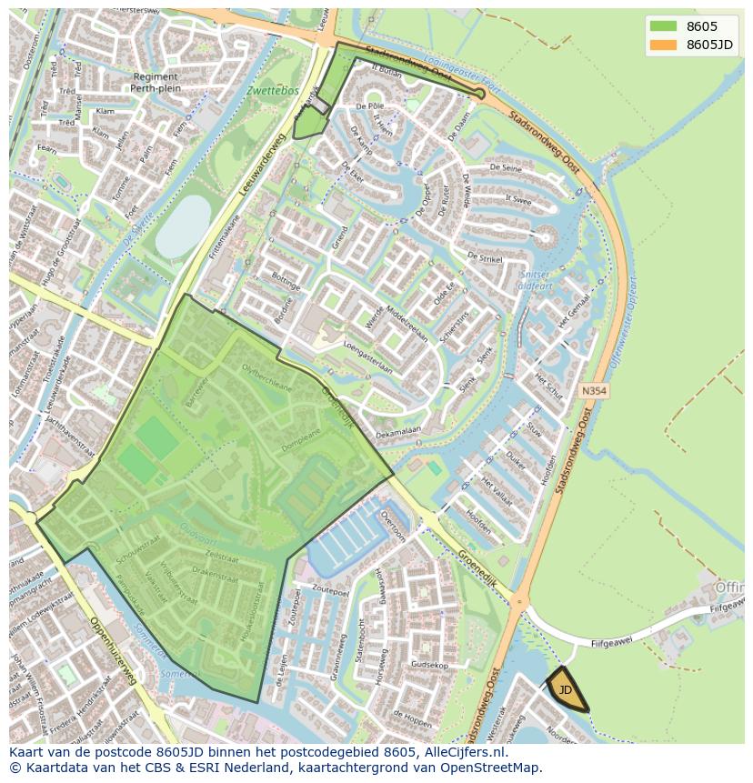 Afbeelding van het postcodegebied 8605 JD op de kaart.