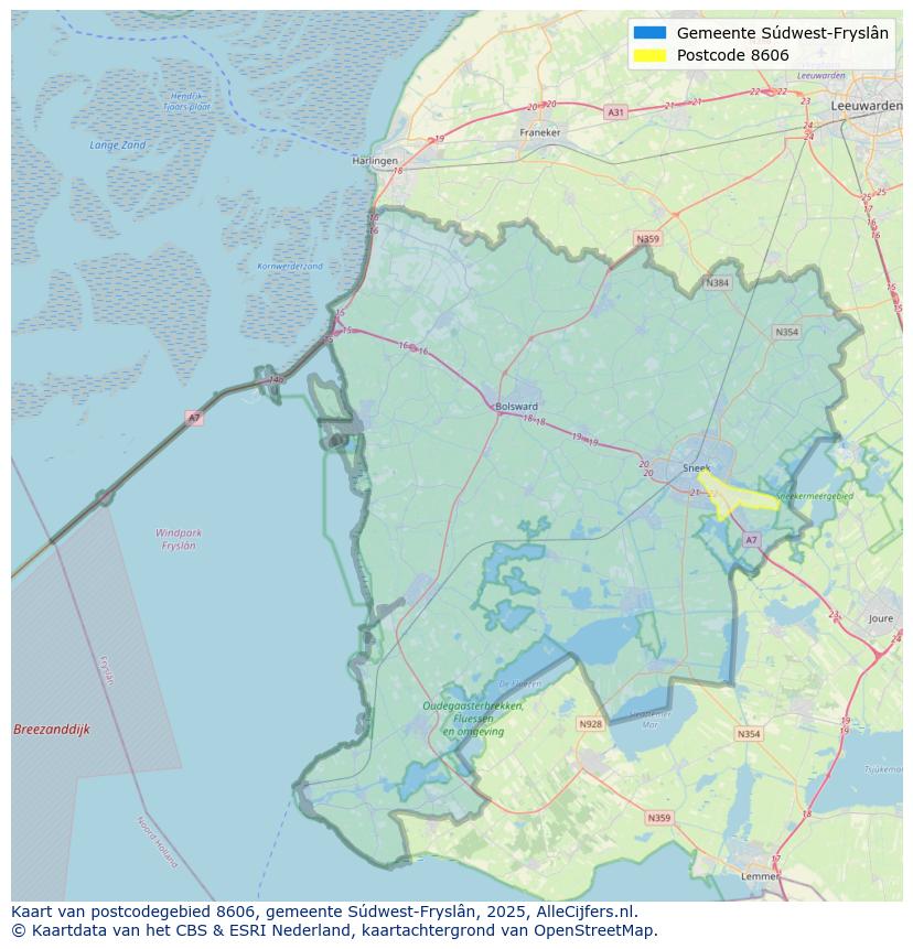 Afbeelding van het postcodegebied 8606 op de kaart.