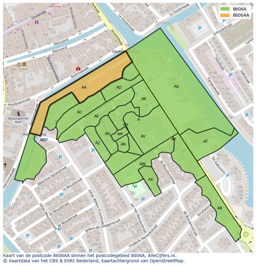 Afbeelding van het postcodegebied 8606 AA op de kaart.