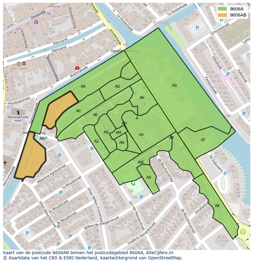 Afbeelding van het postcodegebied 8606 AB op de kaart.
