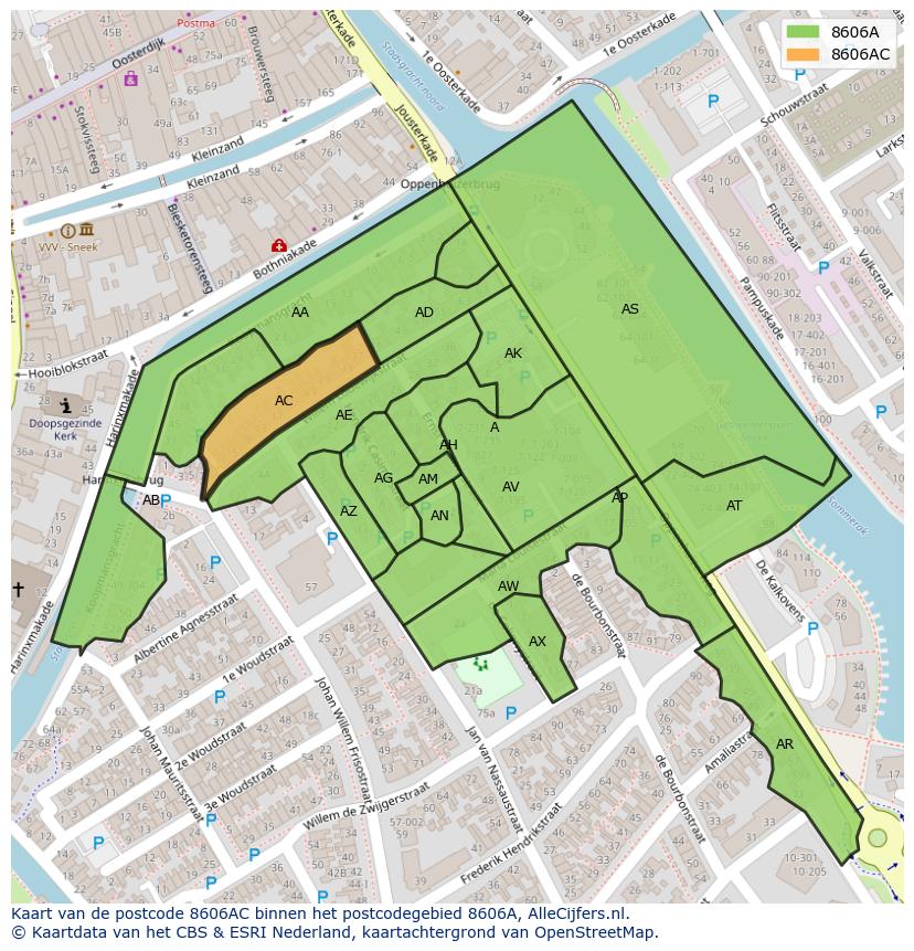 Afbeelding van het postcodegebied 8606 AC op de kaart.