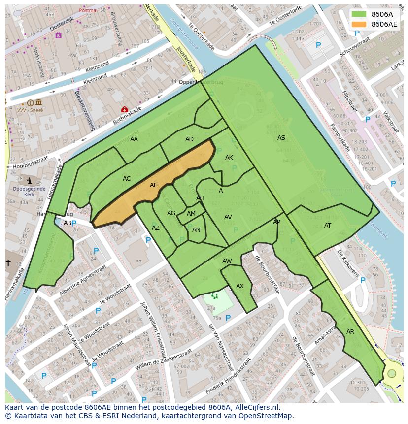 Afbeelding van het postcodegebied 8606 AE op de kaart.