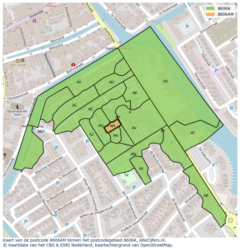 Afbeelding van het postcodegebied 8606 AM op de kaart.