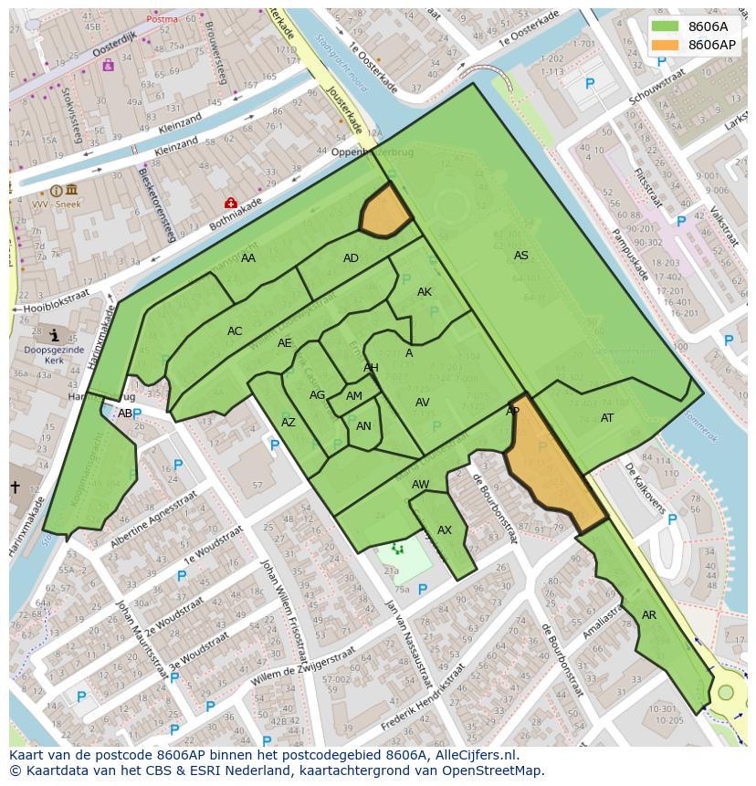 Afbeelding van het postcodegebied 8606 AP op de kaart.