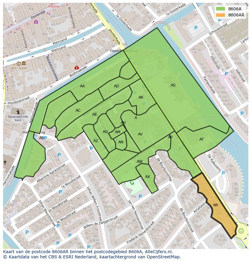 Afbeelding van het postcodegebied 8606 AR op de kaart.