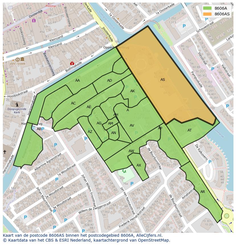 Afbeelding van het postcodegebied 8606 AS op de kaart.