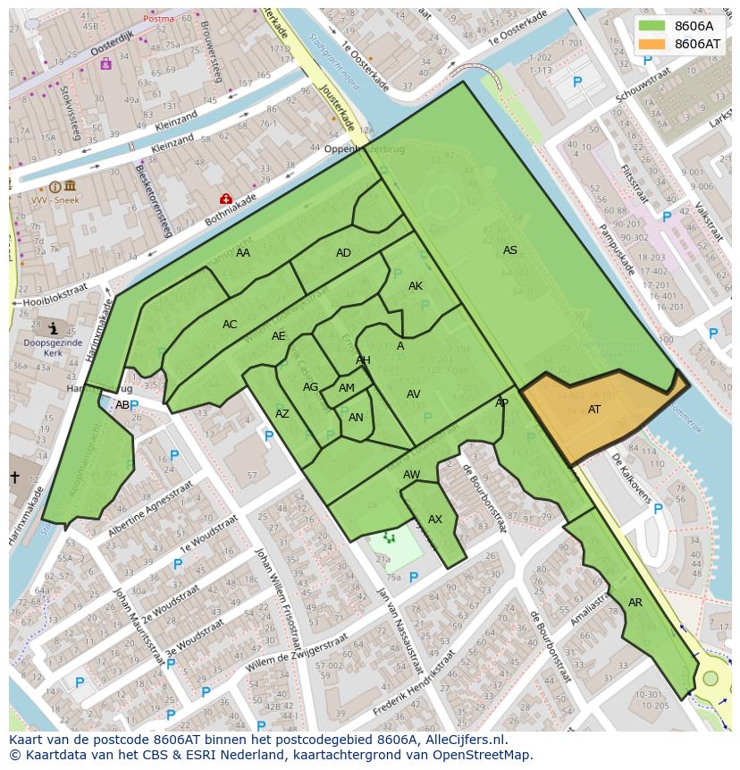 Afbeelding van het postcodegebied 8606 AT op de kaart.