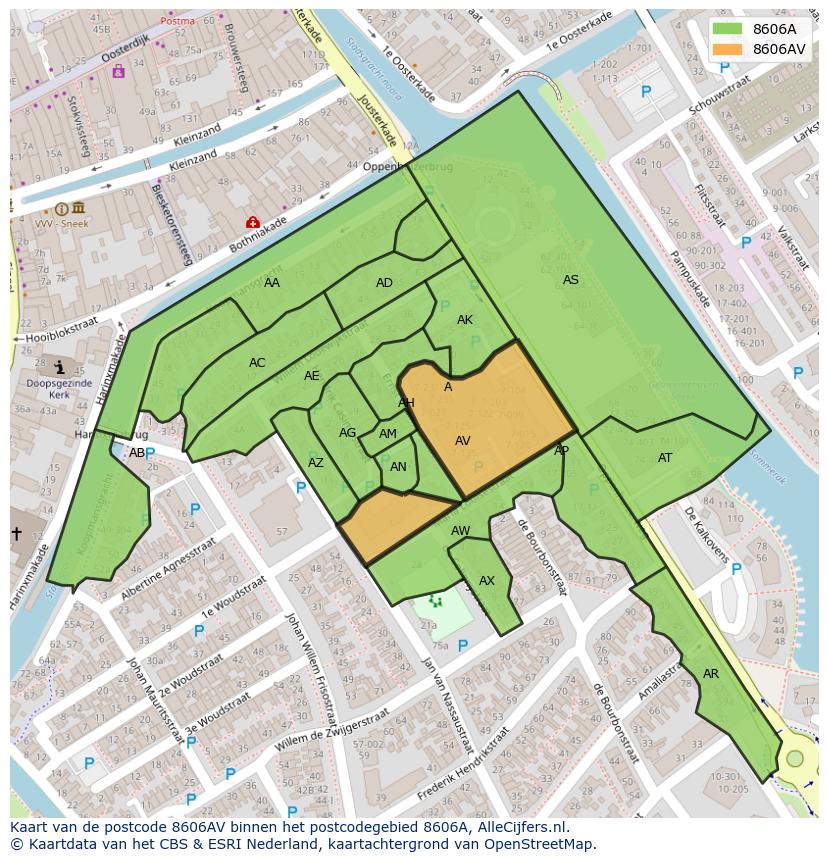Afbeelding van het postcodegebied 8606 AV op de kaart.