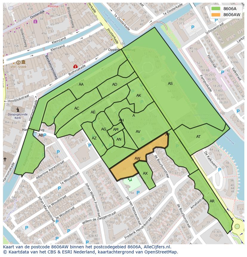 Afbeelding van het postcodegebied 8606 AW op de kaart.