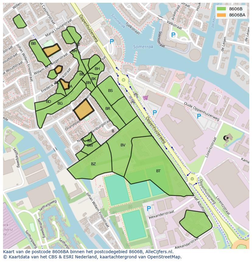 Afbeelding van het postcodegebied 8606 BA op de kaart.