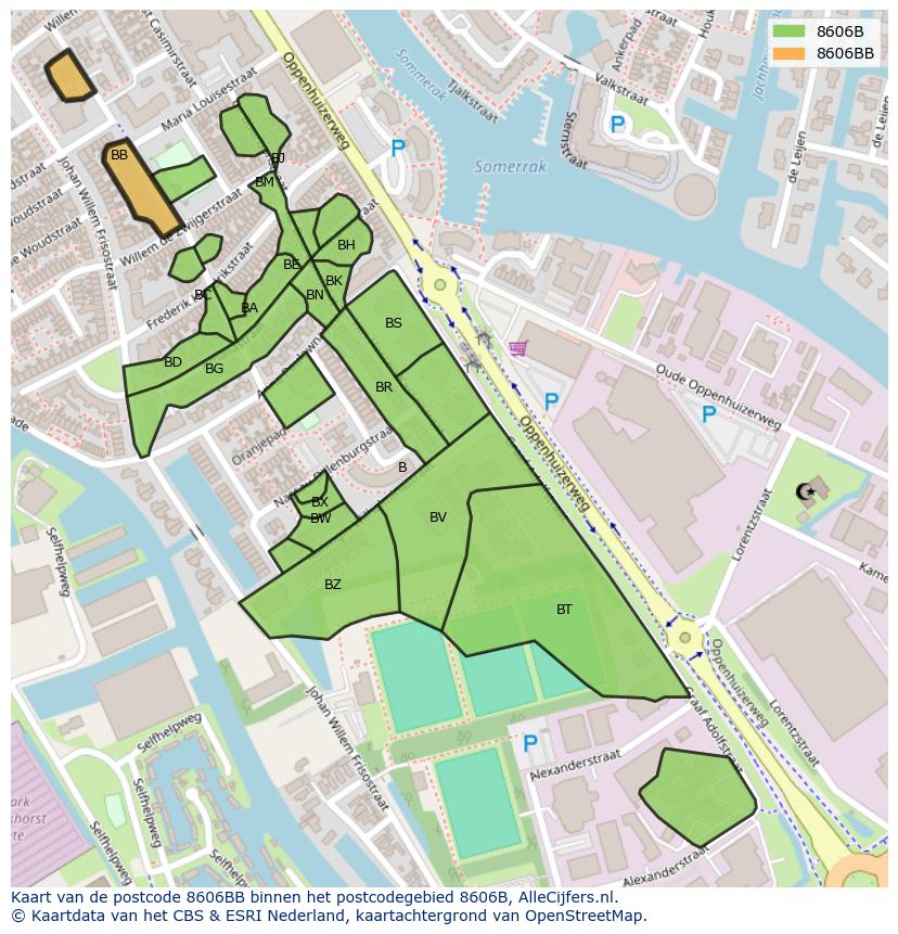 Afbeelding van het postcodegebied 8606 BB op de kaart.