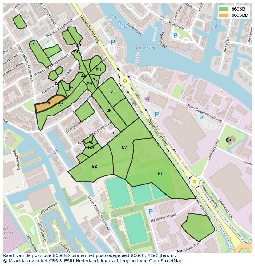 Afbeelding van het postcodegebied 8606 BD op de kaart.