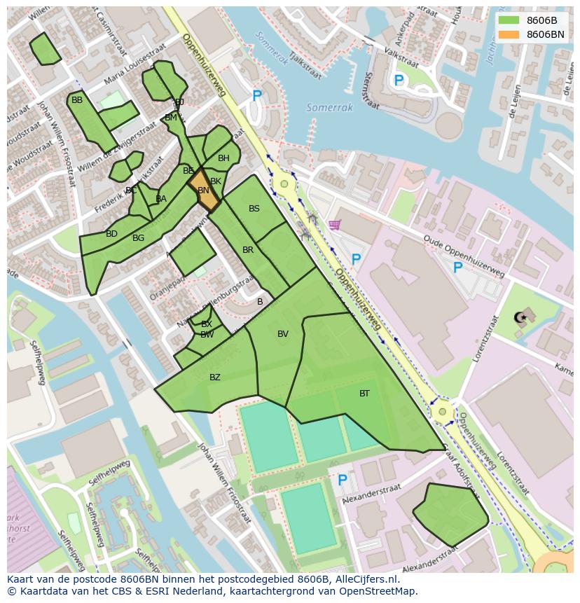 Afbeelding van het postcodegebied 8606 BN op de kaart.