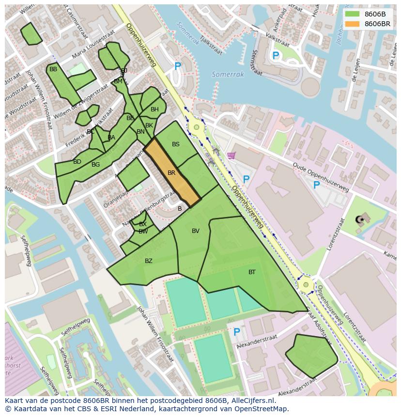 Afbeelding van het postcodegebied 8606 BR op de kaart.