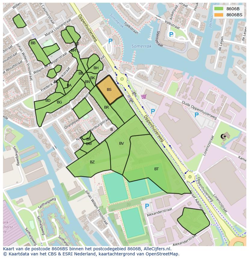 Afbeelding van het postcodegebied 8606 BS op de kaart.