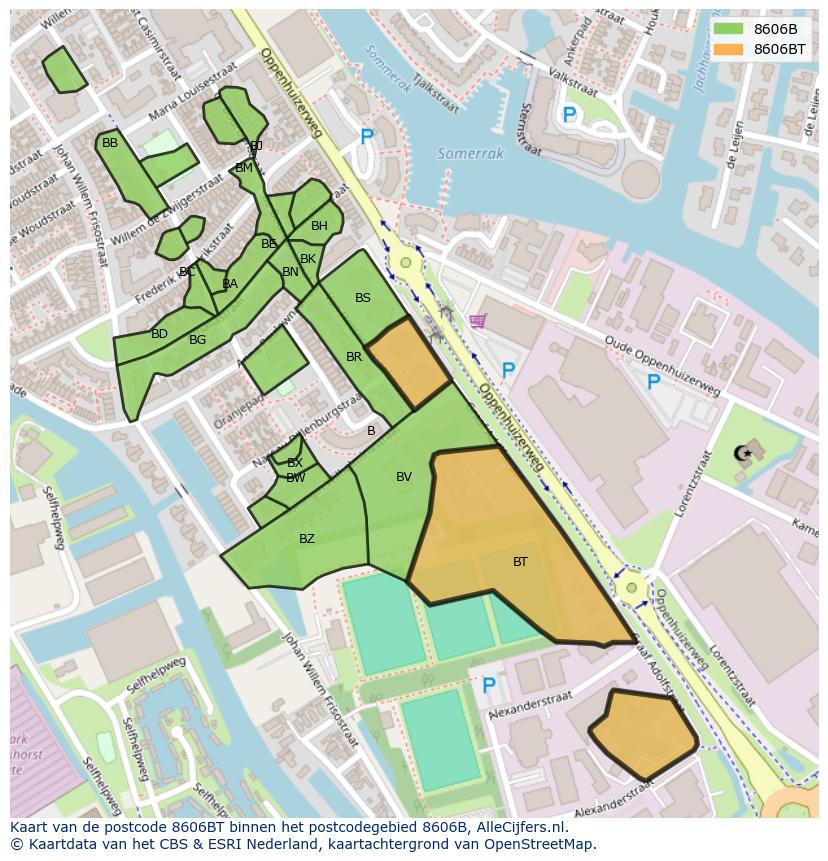 Afbeelding van het postcodegebied 8606 BT op de kaart.