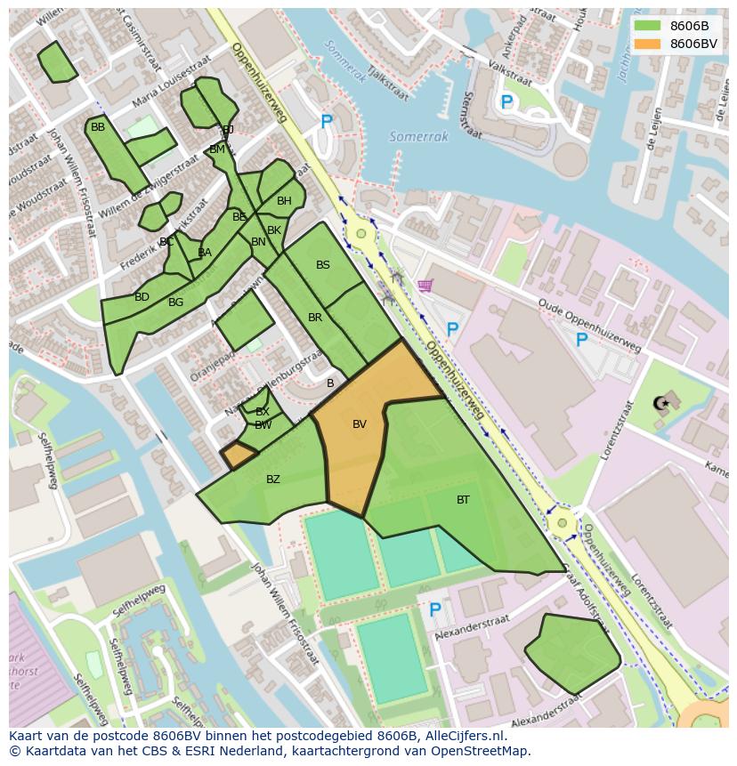 Afbeelding van het postcodegebied 8606 BV op de kaart.