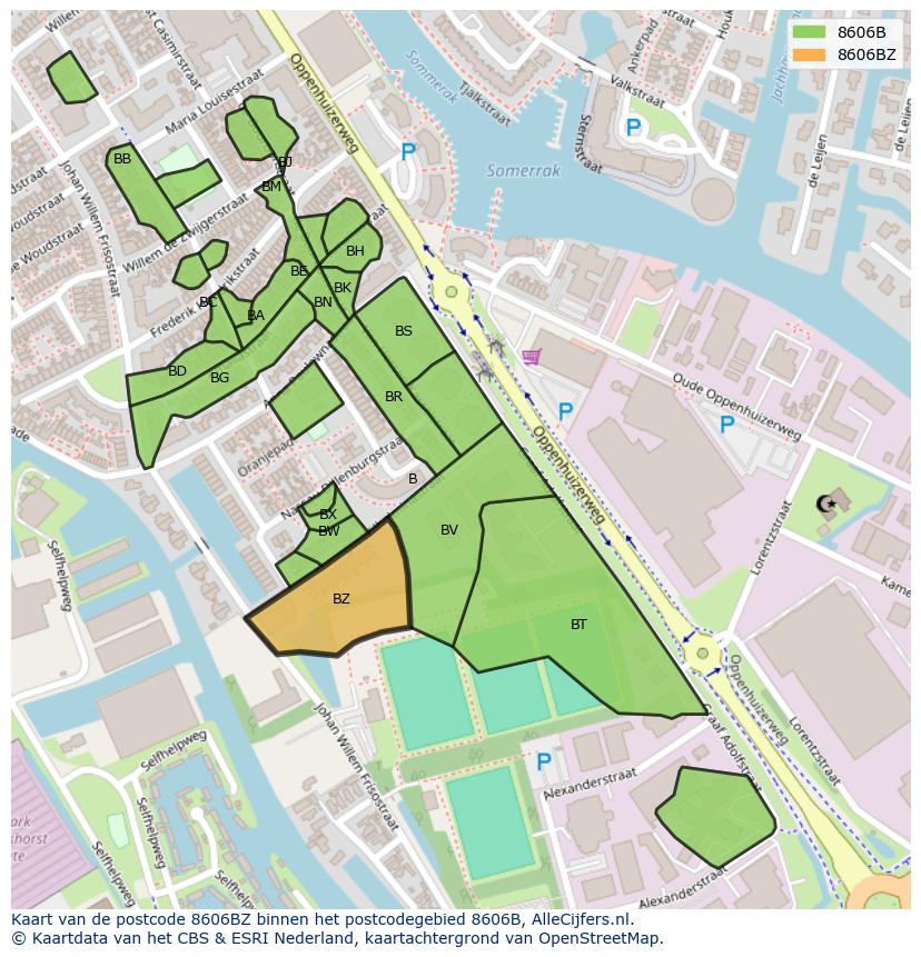 Afbeelding van het postcodegebied 8606 BZ op de kaart.