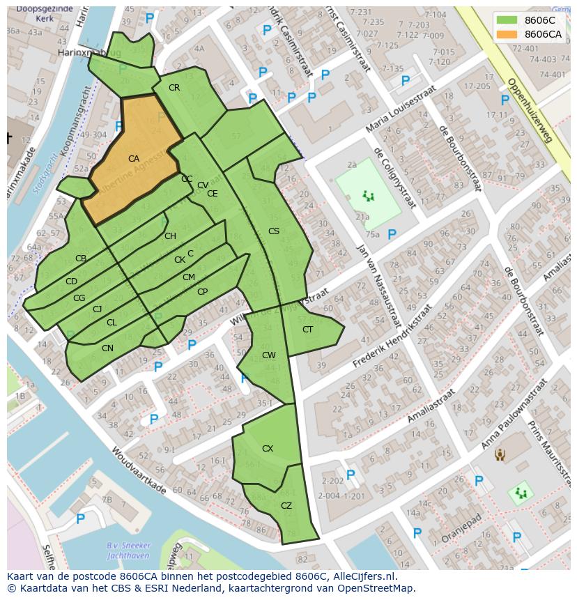 Afbeelding van het postcodegebied 8606 CA op de kaart.