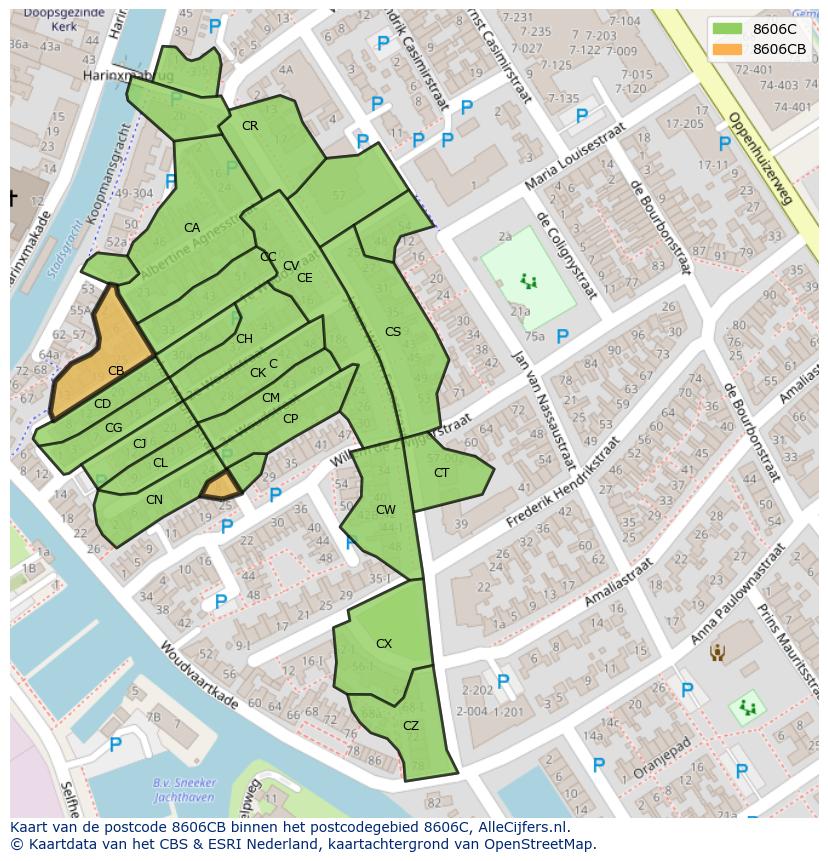 Afbeelding van het postcodegebied 8606 CB op de kaart.