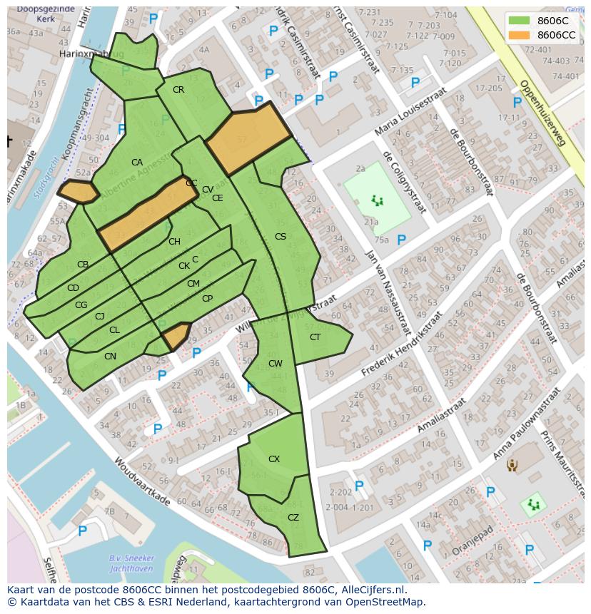 Afbeelding van het postcodegebied 8606 CC op de kaart.