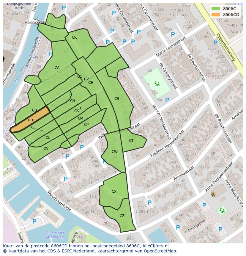 Afbeelding van het postcodegebied 8606 CD op de kaart.