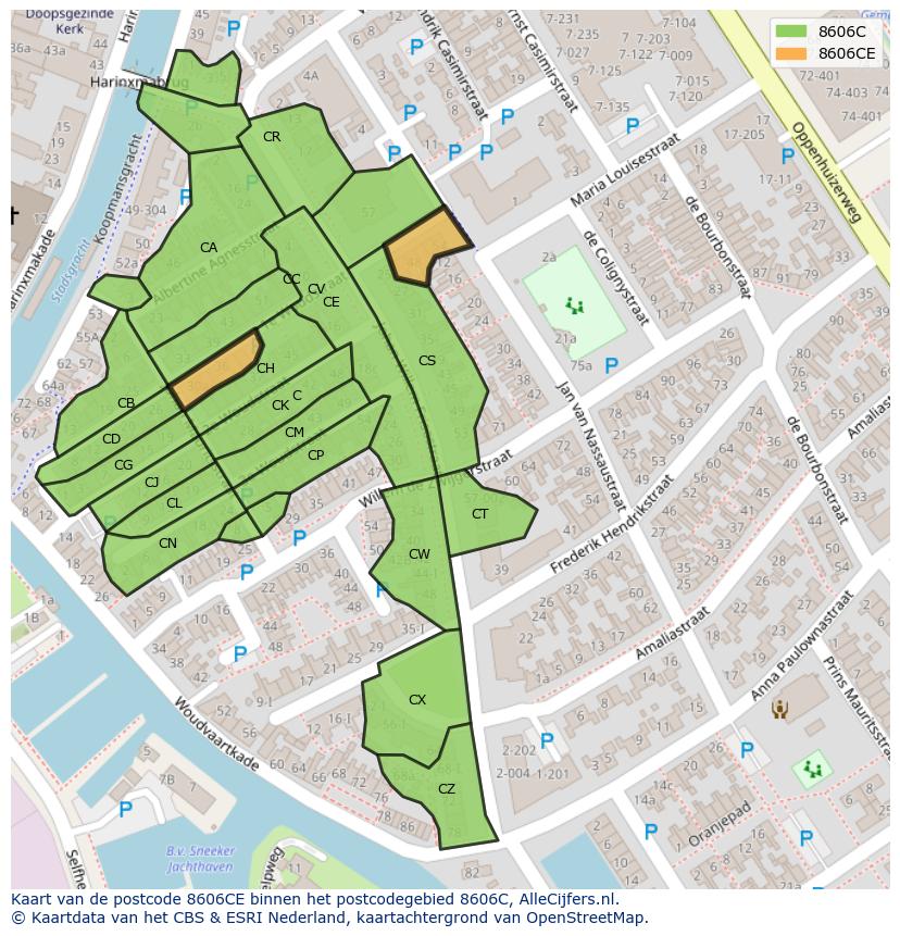 Afbeelding van het postcodegebied 8606 CE op de kaart.