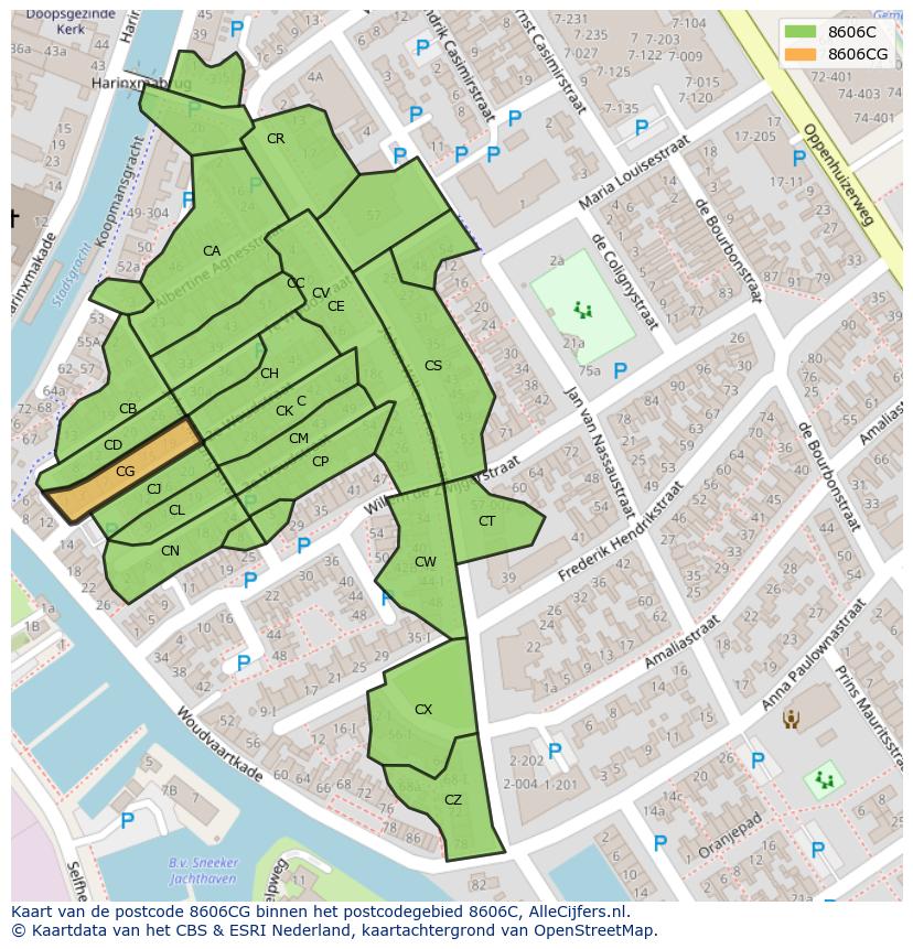 Afbeelding van het postcodegebied 8606 CG op de kaart.
